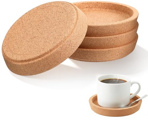 cobee 4 stycken korkunderlägg runda, underlägg kork med förhöjd kant extra tjocka värmebeständiga runda träunderlägg korkplatta kastrullunderlägg för raclette kaffe te för restaurang hem kontor