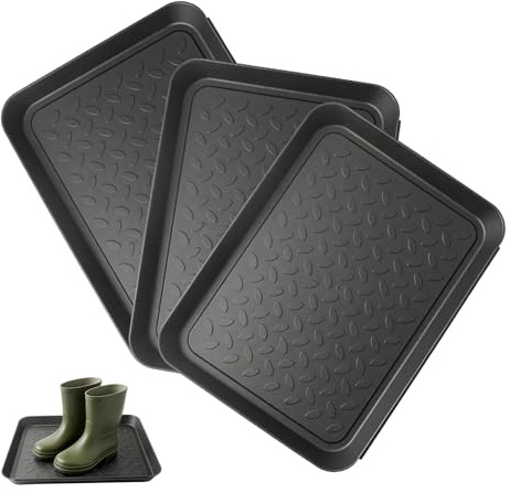 Luckwaii Stövelbricka sko droppbrickor 3 st svart plastbricka med upphöjda kanter halkskydd tvättbar mångsidig växtställ matta husdjur vatten matskål 35 x 27,5 x 3 cm för hem trädgård gummistövlar