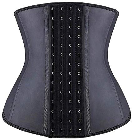 YIANNA Waist Trainer Damen Korsett Bauchweg Stark Formend 4 Haken Corset Taillenformer Sport Korsage Latex Body Shaper Corsage Schwarz, 11788 Size M
