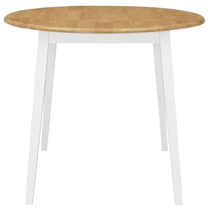 Hallowood Furniture Ledbury Drop Leaf Round Table, Small Foldable Kitchen Table with White Painted Frame and Oak Finish Top, Space-Saving Dining Solution for Homes and Apartments