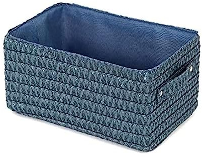 Compactor Panier de Rangement Rectangulaire avec Poignée Rétractable, Renforcé avec du Carton, Bleu avec Doublure Intérieure Assortie, Gamme Lilou, 23 x 15 x H.12 cm