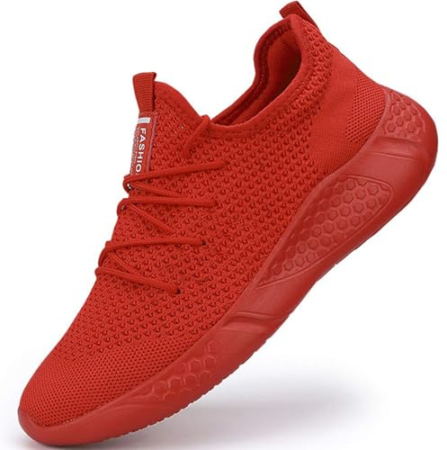 BUBUDENG Mens Sneakers Mesh Athletic Running Shoes Trainers Walking Gym Shoes Sport,Red,9 UK(Label Size: 43)