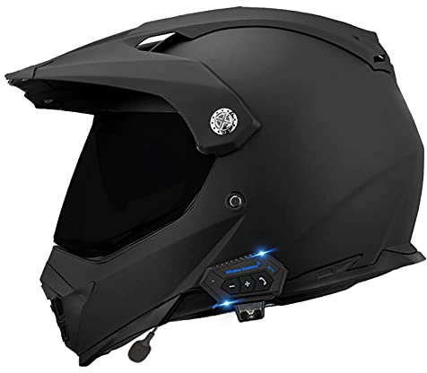 Moto Cross Helm Bluetooth Integral Boy Full Face Motocross Helm Downhill Motard Helm Mit DOT Approved Visier Moto Cross Integralhelme Für Damen Herren, Matt Schwarz Black Lens,M