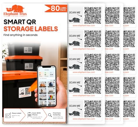 Elephant Trax Smart Storage QR Labels for Organizing, Moving, Storage, and Inventory Tracking (80)