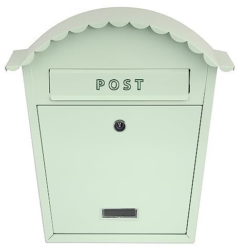 EMtronics Classic Style Wall Mounted Post Box Weatherproof Painted Steel and Lockable - Lily Green