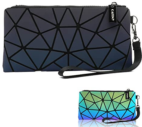 CAFINY Petites Pochettes Clutch pour Femmes Pochette à Poignet Usage Quotidien Portefeuille Lumineux Géométrique Voyage Portable Pochette à Maquillage