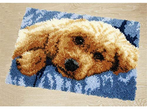 VIONNPPT karikatyr hund knytmatta att knyta själv broderikudde matta, obehandlad virkad matta set med förtryck, latch hook kit för barn vuxna (nalle,60 cm x 40 cm)