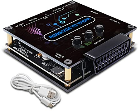 Set of RGBS VGA SCART to YPBPR Component Converter 3.5 x 3.5 x 1.4 Inches Video Adapter Fast Conversion of Game Consoles, with Type-c Data Cable and Package of Kraft Paper Box