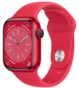 Apple Watch Series 8 [GPS, 41mm] Coque en Alluminium (Product) Red Aluminum Case avec Bracelet de Sport (Product) Red, Regular (Reconditionné)