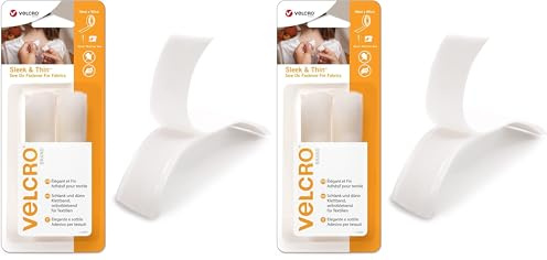 VELCRO Brand Sleek & Thin Sew on Fastener for Fabrics Strong Hook & Loop Self Adhesive Fastener Perfect for Crafting, Clothing Repairs & Hemming White, 19mm x 90cm (Pack of 2)