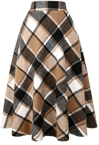Ylingjun Fall Dresses for Women 2025 Sweater Dress Winter Clothes Outfits Casual Tartan Tweed Suede Flannel Corduroy Wool Plaid Dress Long Skirt (Brown New, M)