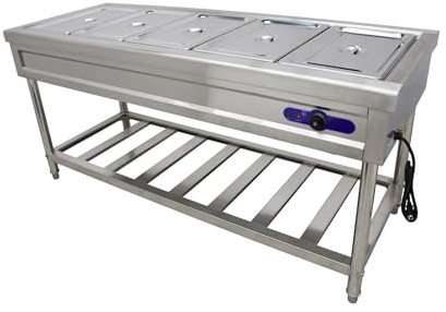 BREVELTION 5-Pan Bain-Marie Buffet Food Warmer Stainless Steel Electric Heating Deep Basin Buffet Food Warmer with Stand and Full-Size Pans 110V
