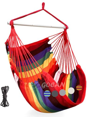 GOCAN Hamac - Grande balançoire - 110 x 150 cm - Charge maximale : 150 kg - En coton - Chaise en métal - Large siège - Rouge