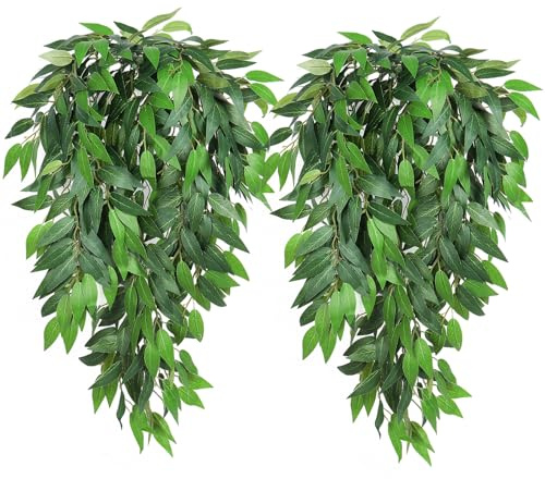 RECUTMS Artificial Hanging Willow Leaves Vine Twigs 2PC, Fake Silk Weeping Willows Leaf Plant Faux Italian Ruscus Greenery Indoor Outdoor Home Garden Wedding Arch Jungle Birthday Party Spring Decor