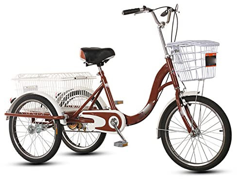 CASEGO Dreirädriges Fahrrad für Erwachsene mit Korb hinten, bequemer Sitz, Freizeit, Einkaufen, mittleres Alter und ältere Menschen, tägliche Mobilität, menschliches Fahrrad (Brown)