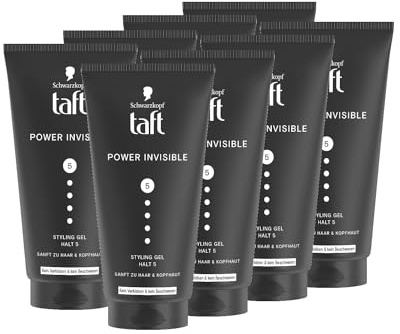 Schwarzkopf TAFT Gel Power Invisible Styling (8x 150 ml), Haargel ohne Verkleben und Beschweren, sanft zum Haar und zur Kopfhaut, veganes, Haarstyling-Gel