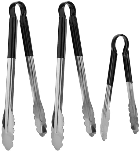 ALLOMN Pinces de cuisine avec clip de verrouillage, pinces de cuisine en acier inoxydable de 22,9 cm et 5,1 à 30,5 cm, pinces de cuisine antidérapantes avec poignée résistante à la chaleur pour