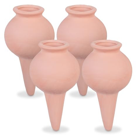 Relaxdays Sfere da Irrigazione a Goccia, Set 4 Coni in Argilla, Annaffiatura Automatica per Piante in Vaso, Terracotta, Ceramica