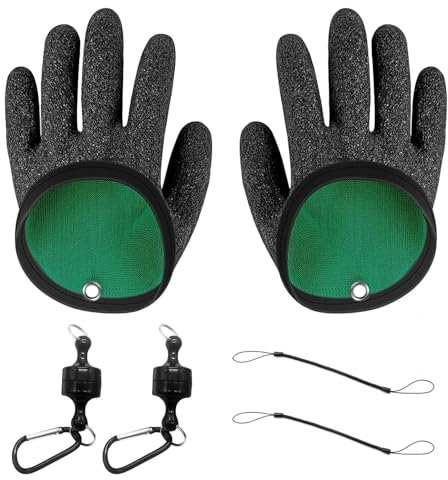 Carreneu Angelhandschuhe,Landehandschuh Hecht,wasserdichte Angelhandschuhe,Wird mit 2 Paar Magnetschnallen Geliefert,Schnitt Landehandschuh Hecht,für Den Sicheren Umgang mit Hecht,Zander,Wels