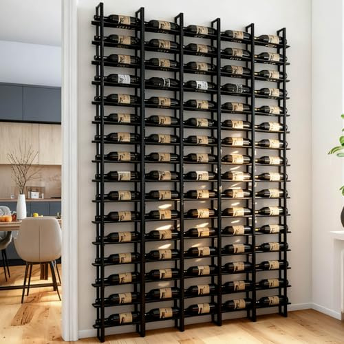 Botellero de Pared , sostenedor negro del almacenaje del vino, estante de metal de la botella del vino de la pared que cuelga de 16 niveles 80 botellas, para Cocina, Bodega, Bar (80 Botellas)