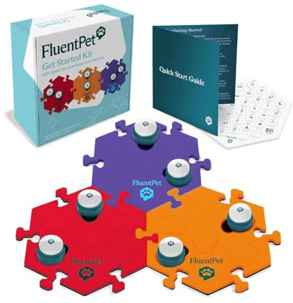 FluentPet Speak Up! Get Started Kit with Clearer Upward-Facing Sound | 6 Recordable Buttons w/Pre-Installed Batteries & 3 HexTile Button Mats | Training Dog & Cat Communication Buttons