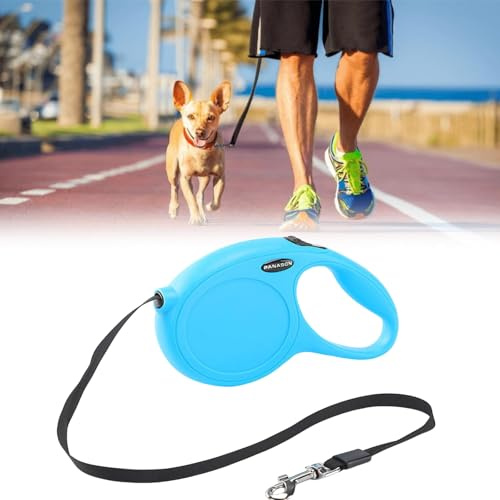 Laisse Chien Rétractable 5 Mètres Avec Poignée, Enrouleur Extensible Pour Chat Et Chiot, Mousqueton, Longe Plate (Bleu)