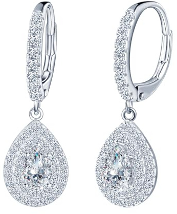INFINIONLY Pendientes lágrima de diamante para mujer: pendientes aretes con cierre francese de plata 925-1 quilate de lágrima moissanita de color D claridad VVS1 certificado GRA - joyas de boda
