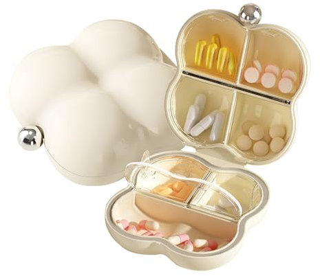 Koomuao Tablettenbox 7 Tage,Pillendose Klein für Unterwegs,Tragbarer Pillenbox 7 Fächer,Täglicher Pillen Organizer,Kompakter Medikamentenbox für Vitamine, Nahrungsergänzungsmittel (Weiß)