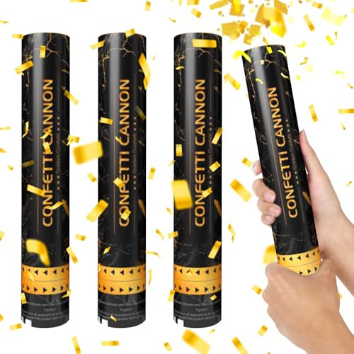 HIULLEN Konfettikanonen, 4 Stück 30CM Party Popper Konfetti Shooter, 3-5 Meter Effekthöhe Konfettikanone Hochzeit, Konfetti Kanone, Konfettikanonen Gold für Geburtstage Hochzeiten Karneval Party