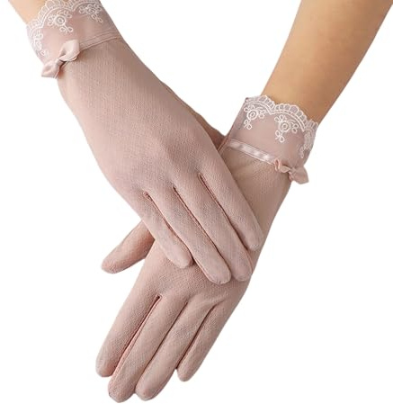 OTKARXUS - Guanti estivi da donna per protezione solare, 1 paio di guanti in raso di ghiaccio con pizzo, antiscivolo, per guida, con dita intere, touch screen, guanti da sole a mano per equitazione