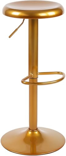 CLP Barhocker Williston | Thekenhocker mit eingelassener Sitzfläche | Höhenverstellbarer Barstuhl mit Drehfunktion und Fußstütze, Farbe:Gold
