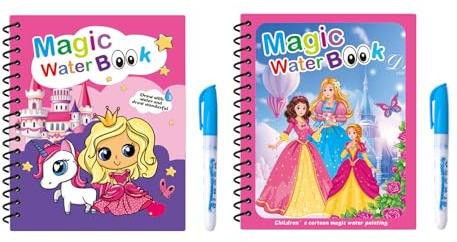 Yolkify 2 Pcs Water Colouring Books, Water Painting Books for Kids with 2 Pcs Water Pens, 3 4 5 6+ Year Old Boys Girls Gifts Educational Learning Doodle Toy