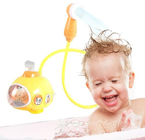 Licsaliwe batterifri baby badleksak, elektrisk ubåt duschhuvud sprinkler för badkar lek (gul)