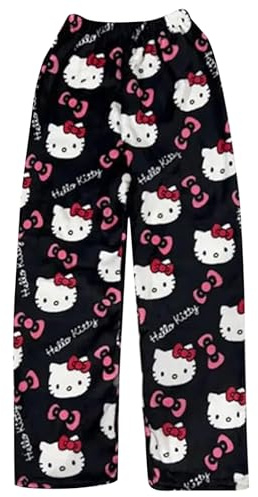 SASMoiyug Pantalon de pyjama Kitty Pyjama pour femme Pantalon long en flanelle Pantalon de pyjama doux Kawaii Pyjama Anime Confortable Pantalon de pyjama pour femme Dessin animé Décontracté