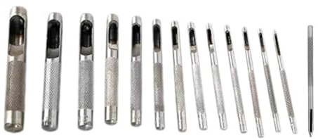 Helilyco Set di 14 punzoni per cuoio, 1C10 mm, perforatrici per pelle, guarnizioni, plastica e vinile indurito in acciaio 45#, bordi di taglio a terra