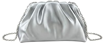 MODELISA - Bolso de Mano de Fiesta Tipo Clutch para Mujer, Cartera de Fiesta con Pliegues y Cadena de Hombro Desmontable (Plata)
