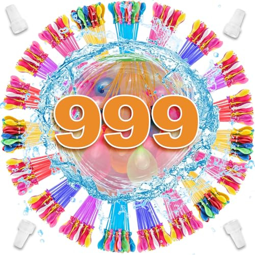 999 Pièces Bombe a Eau,Ballon a Eau Réutilisable avec 4 Raccords de Robinet,Colorés Ballon Bombe a Eau à Fermeture Automatique à Remplissage Rapide,pour Famille,Jardin,Plage,Fête au Bord de Piscine