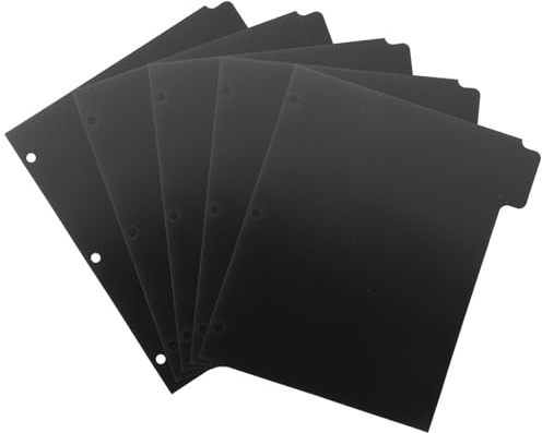 GRADENEVE 5fogli Divisori per Quaderno Anelli Nero Cartoncini Separatore Resistenti per Organizzazione Documenti per Quaderni Rapporti e Diari