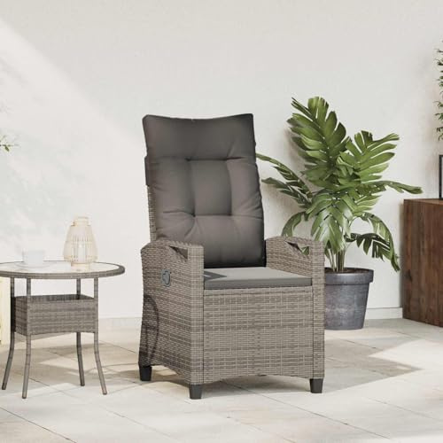 YunCangg Justerbar trädgårdsstol med fällbart bord poly-rotting grå mörkgrå 56 x 60 x 112 cm stålram väderbeständig utomhus balkongstol terrassstol relaxstol med stoppning och armstöd
