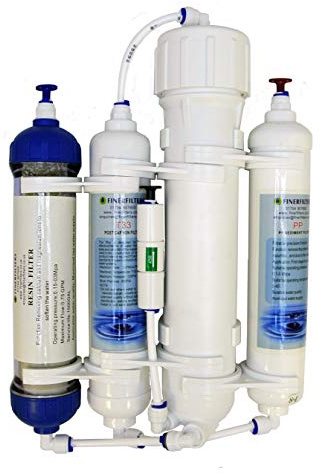 Finerfilters 4 Stage Compact RODI Reverse Osmosis Filter System with DI Resin Stage for Aquariums, suitable for Tropical/Marine/Discus Fish etc. (50 GPD)