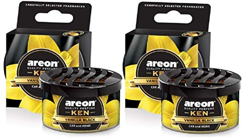 AREON Ken Désodorisant Voiture Vanille Noir en Pot Couvercle Ventilé Réglable 3D (Lot de 2)