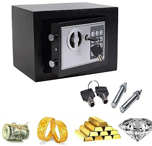 Small Safe, Digital Electronic Security Safe Box with PIN code and Key, 4.6L Fireproof and Waterproof WallSafes CashBoxes for Home Office Hotel, 23x17x17cm (Black)