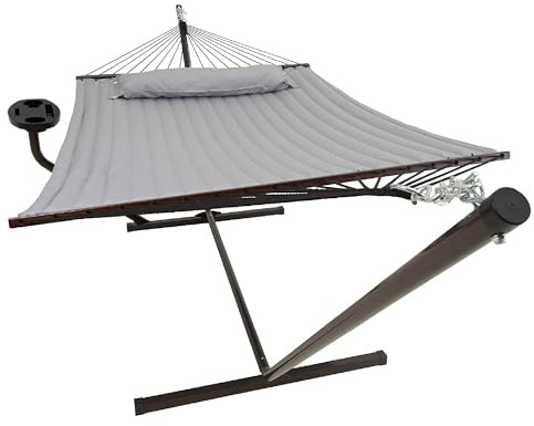 Vita5 Hamaca Jardin con Soporte y Mesita Auxiliar - Hamaca 2 Personas de Acero Duradero Carga 200 kg – Hamaca Doble Ajustable – Hamacas con Armazón para Interior y Exterior – Montaje facil