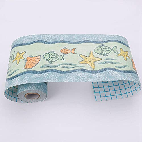 GouieRylin Tapetenbordüre selbstklebend zum Aufkleben für Wohnzimmer Küche Badezimmer Abnehmbare Wasserdicht Bodenleiste PVC Dekorative Bordüre Kleiner Fisch Seestern 10.6×1000cm
