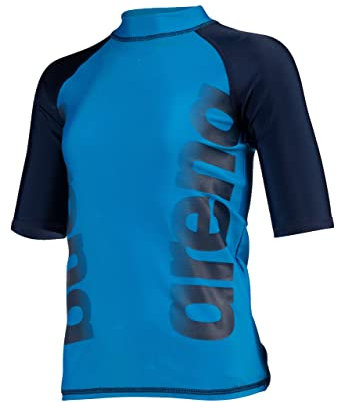 ARENA Jungen Unisex Jr Arena Vest S/S Graphic Rash Guard Shirt, Turquoise-navy, 164 EU