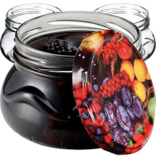 KADAX Lot de 10 bocaux à confiture de 300 ml avec couvercle à visser de 82 mm de diamètre - Bocaux miniatures pour miel et épices - Pots à confiture avec couvercle - Bocaux hermétiques à offrir