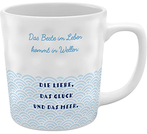GRUSS & CO Tasse mit Motivdruck Wellen | Strukturtasse, Steinzeug, 37 cl, mehrfarbig | Geschenk Freunde | 48457