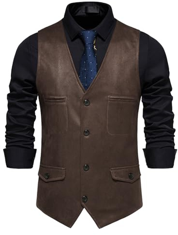 MakingDa Gilet da uomo, formale, senza maniche, scollo a V, camoscio, business gilet, marrone, XL