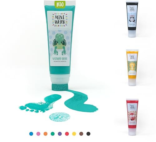 Miniwerk Bio Malfarbe Grün mit Schwammaufsatz aus natürlichen Rohstoffen, schadstofffrei wie Fingerfarbe - Fußabdruck , Stempel Kinder - Erinnerung und Dekoration für Baby- & Kleinkinderzimmer