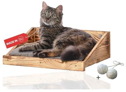 Rohrschneider Katzen Kletterstufe mit Kissen | Katzentreppe Wand als Spiel- und Trainingsmöglichkeit | Katzen Wandelement sicher u. stabil | Katzenwandmöbel aus hochwertigen Materialien (1er Set)